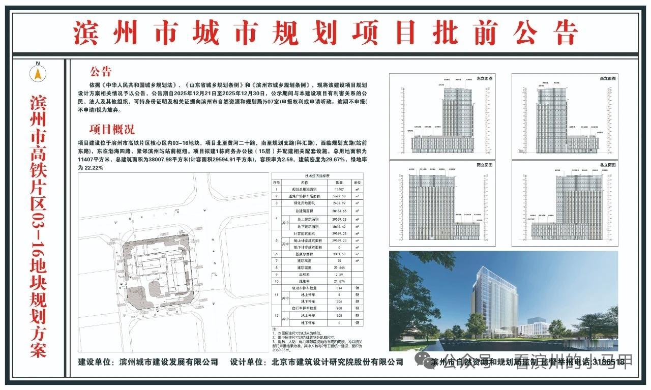 滨州高铁片区“1号楼”方案来了！

12月19日，山东滨州市自然资源和规划局公布