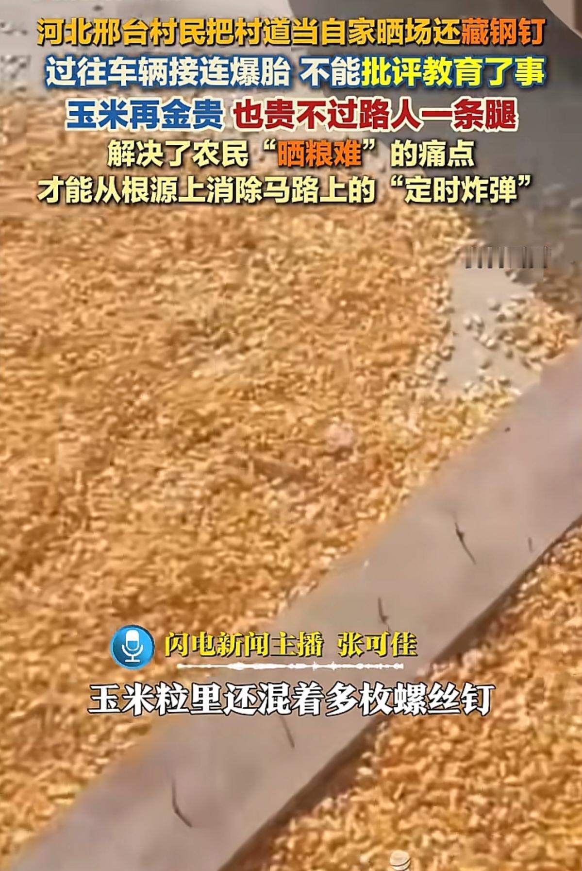 河北村民晒粮藏钢钉扎胎被批评教育，公路何时不再是晒场？

“村道是全村人走的路，