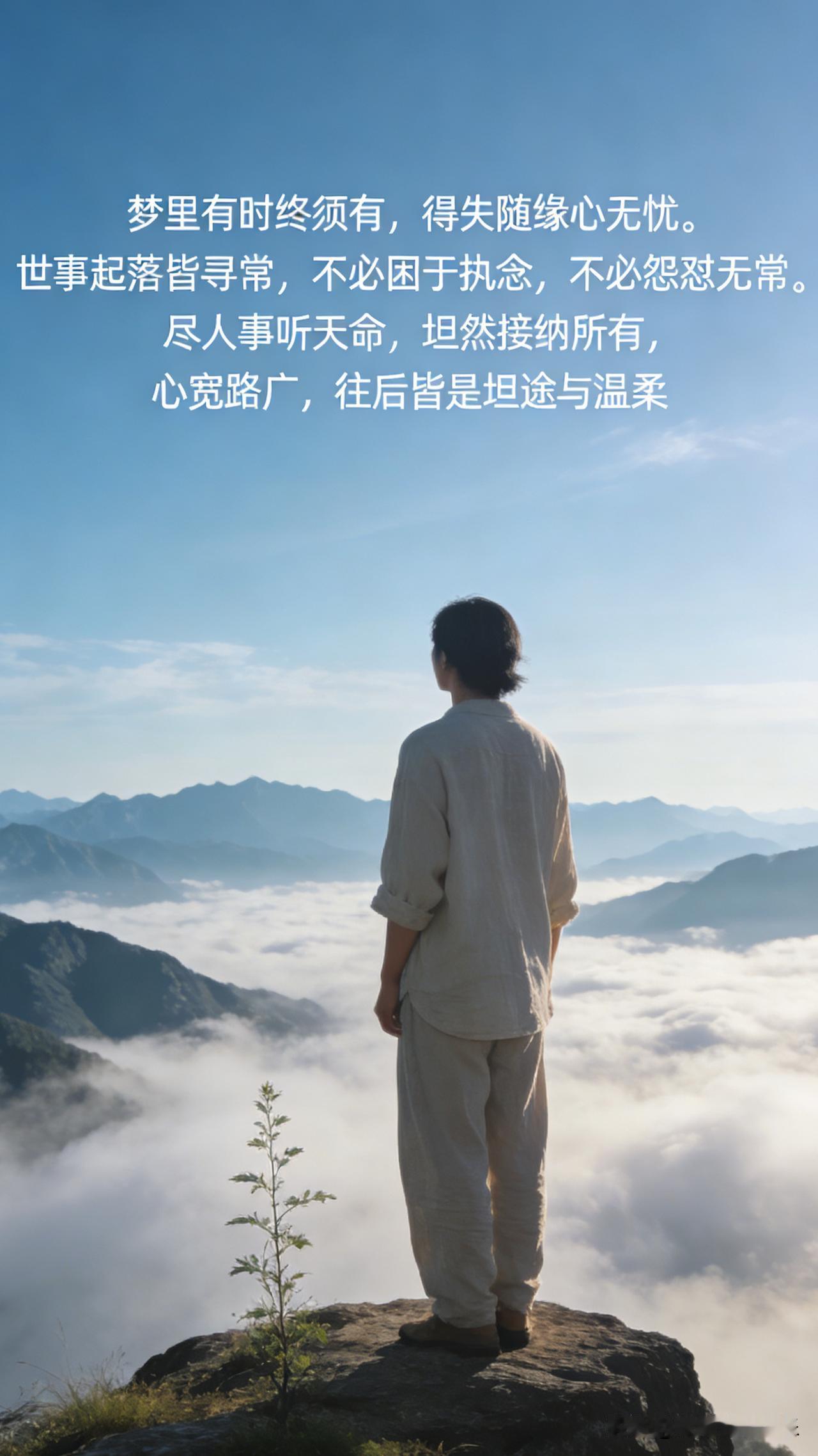 上联：命里有时终须有，接下联得失随缘心无忧。世事起落皆寻常，不必困于执念，不必怨