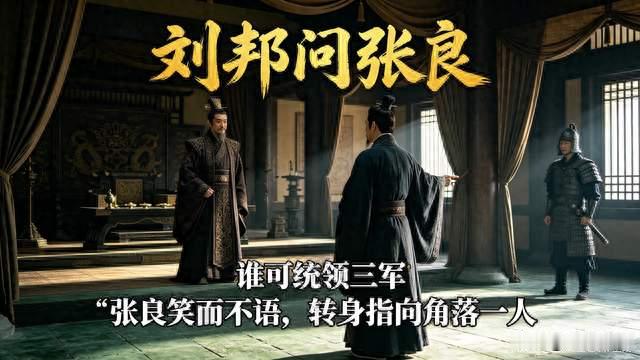 刘邦称帝后问张良，谁可统领三军，张良笑而不语转身指向角落一人
