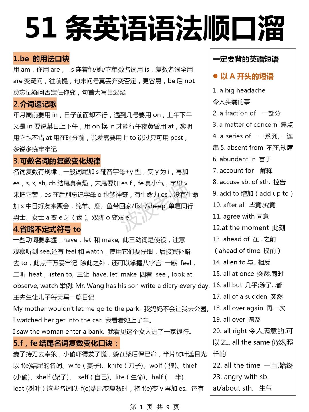 拒绝死记硬背！英语语法51条顺口溜！绝绝子！
