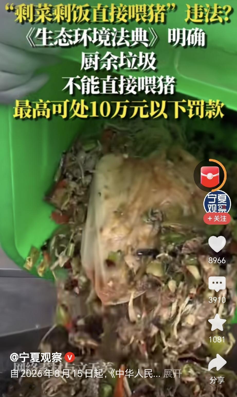 8月15日后，厨房的剩菜剩饭不能直接用来喂猪了，违者最高处罚10万元以下，以后厨