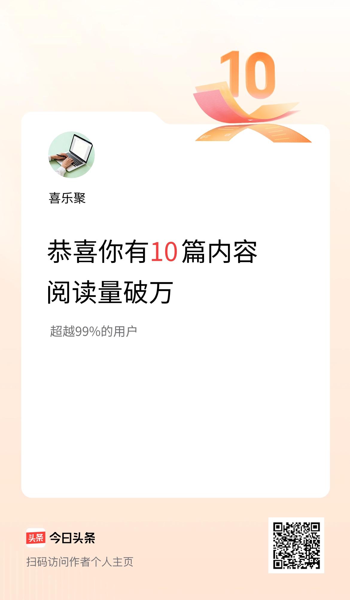 我在头条有10篇内容阅读破万了！