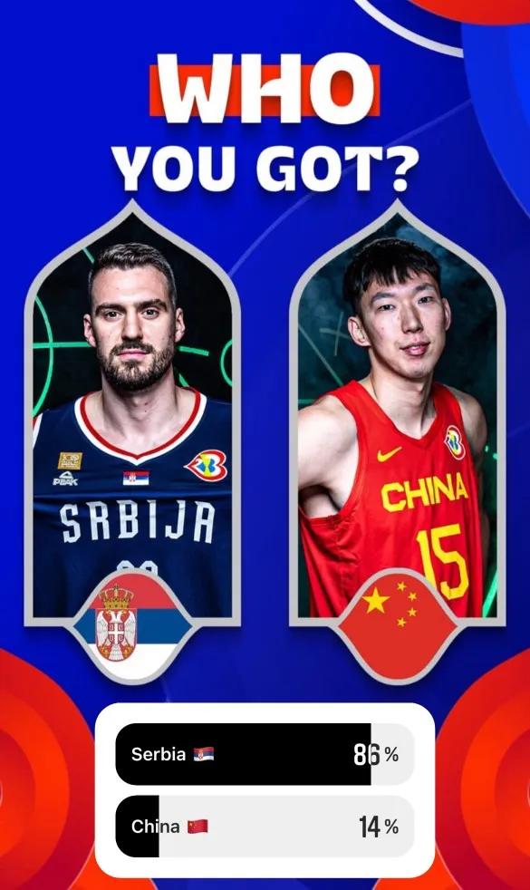 胜率14%？今晚中国男篮首战!🇨🇳
刚出征就要面对老牌强队塞尔维亚，拥有博格