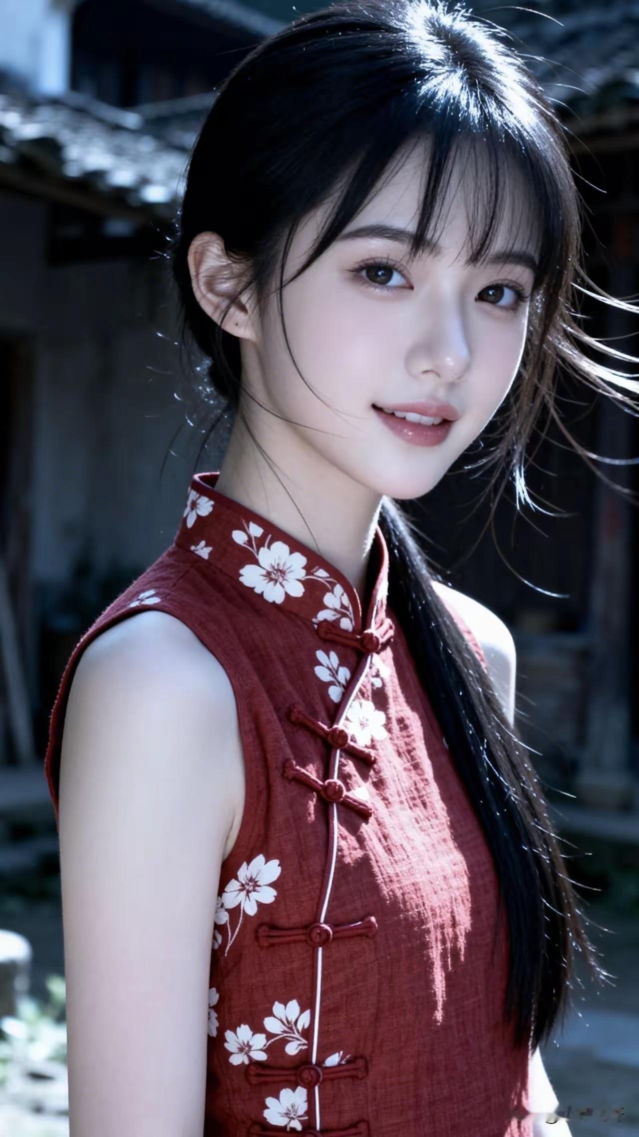 这位姑娘穿着旗袍，好漂亮啊！