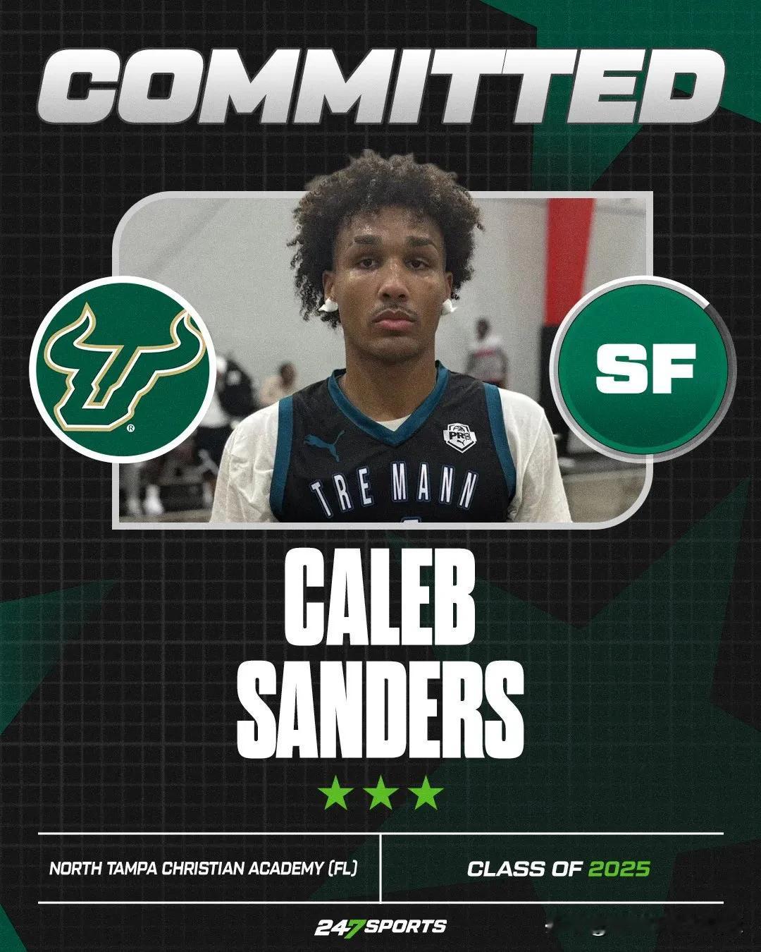 三星小前锋Caleb Sanders宣布承诺NCAA男篮 南佛罗里达大学Sout