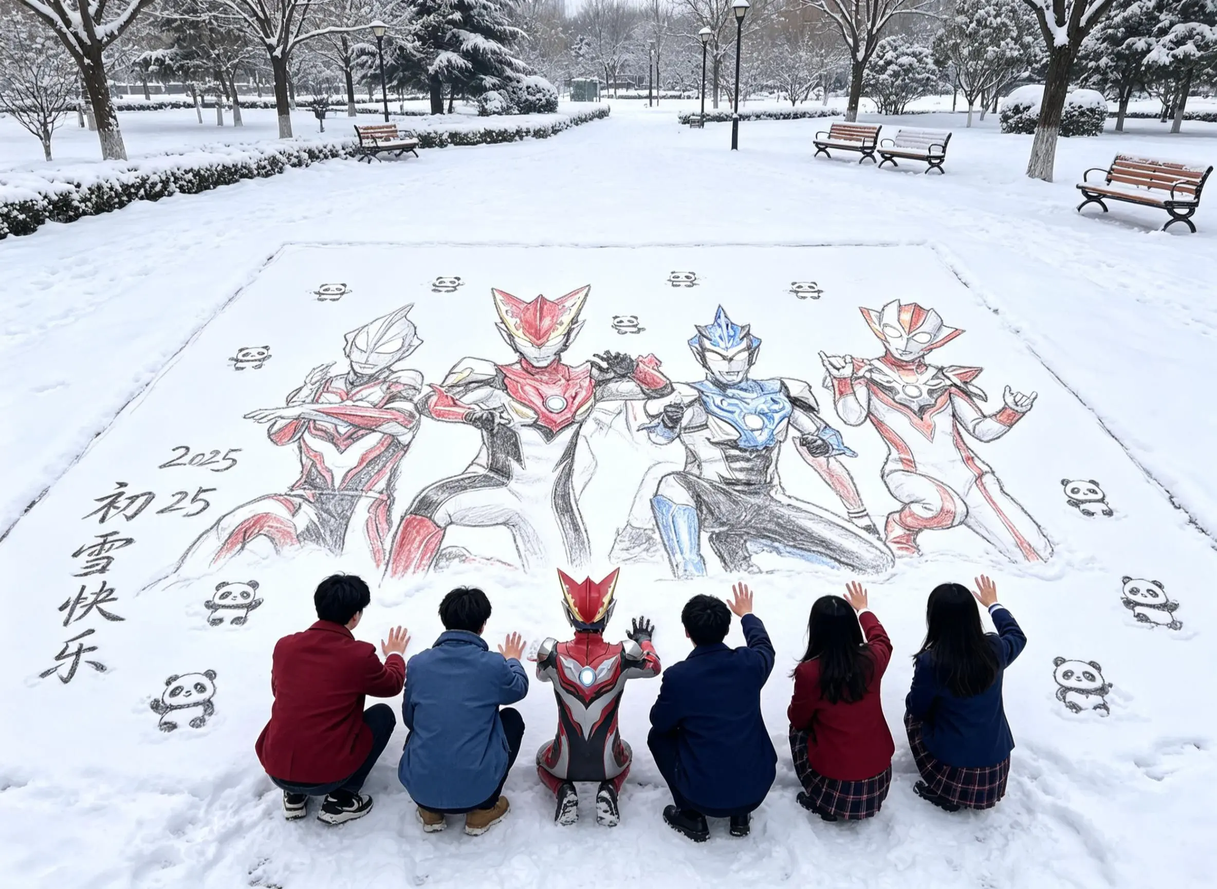 雪地手绘风 在雪地里当画家咯 万物皆有初雪氛围