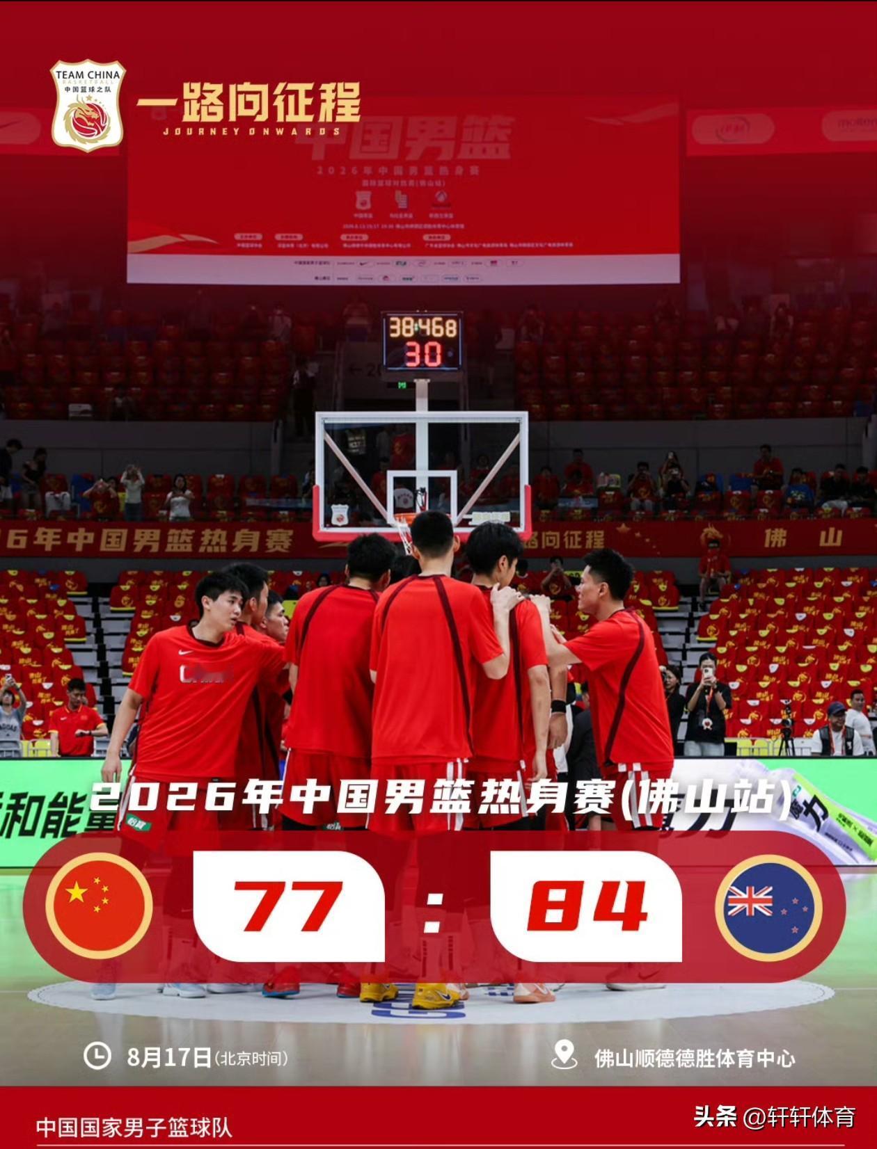 中国男篮外线投篮25投仅有6中投篮命中率24%，中国男篮热身赛收官战77-84不