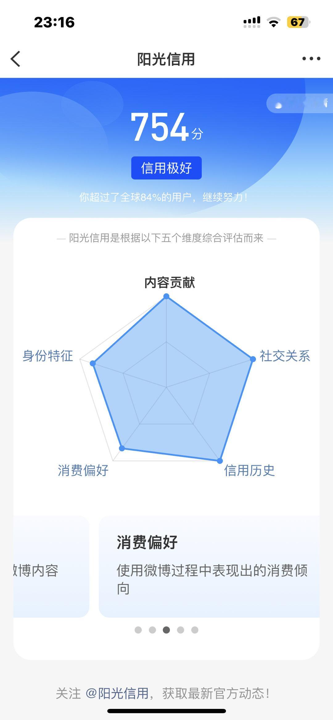 诶阳光信用居然涨了 我以前是660