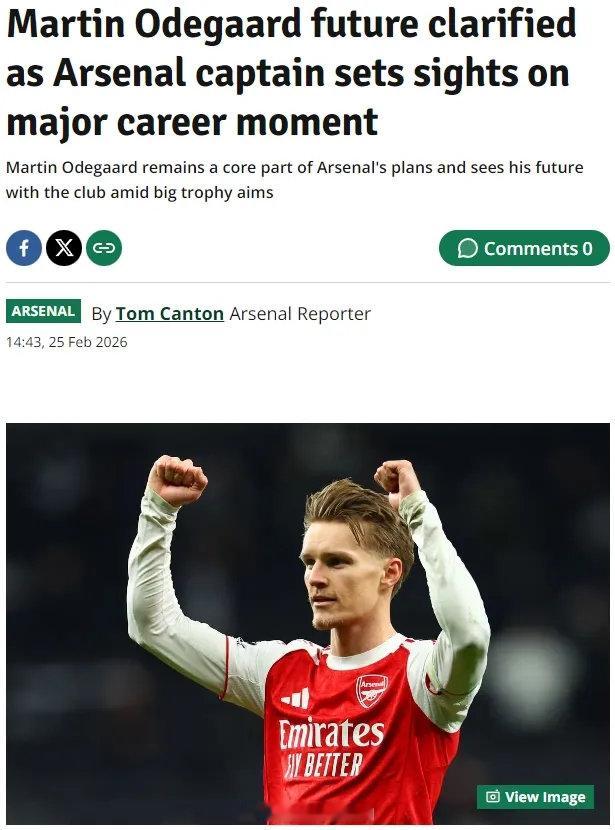 伦敦足球记者TC消息，厄德高无意在今夏离开阿森纳，并且他依然是阿尔特塔手下的核心