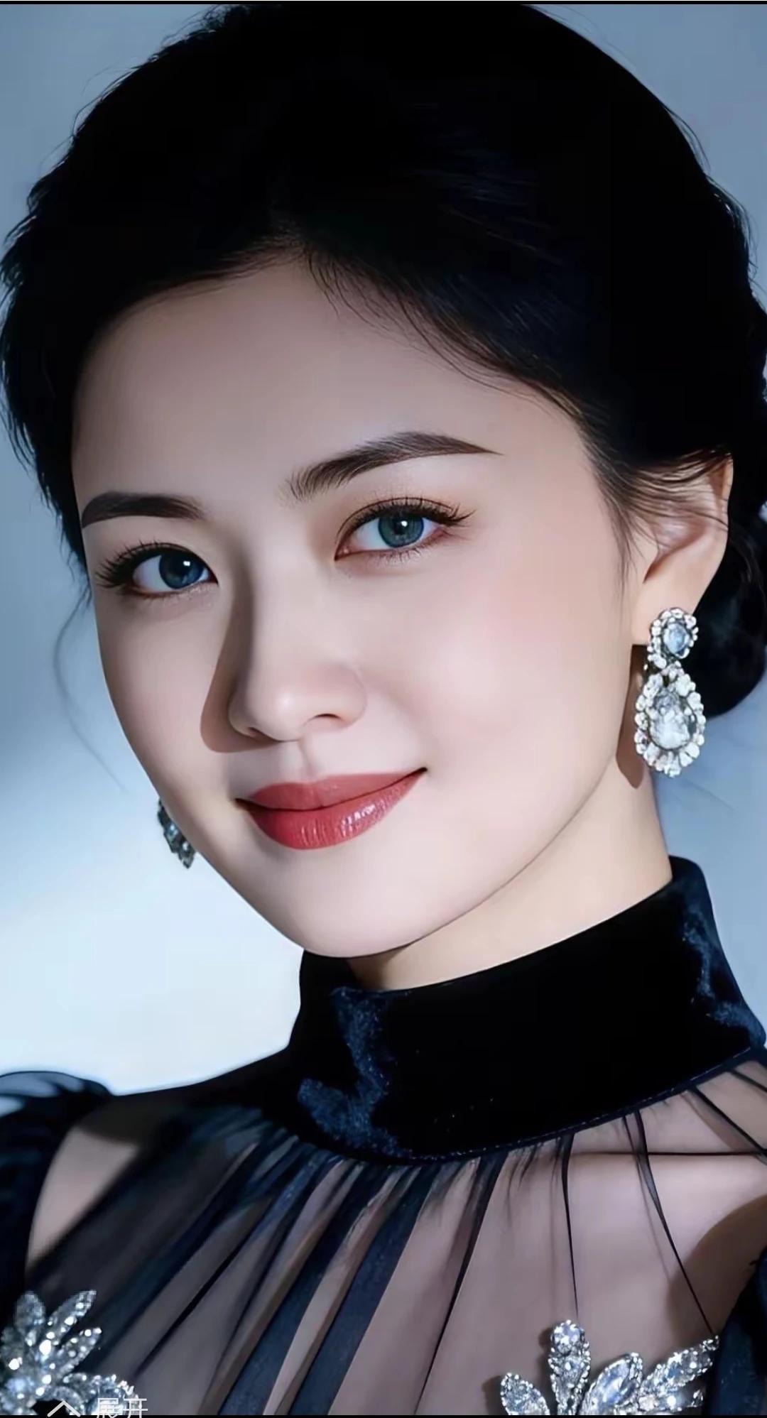 《凝眸》
 乌鬓堆云缀玉光，
黑纱裁影衬红妆。
明眸湛湛含星子，
气质如兰仪态万