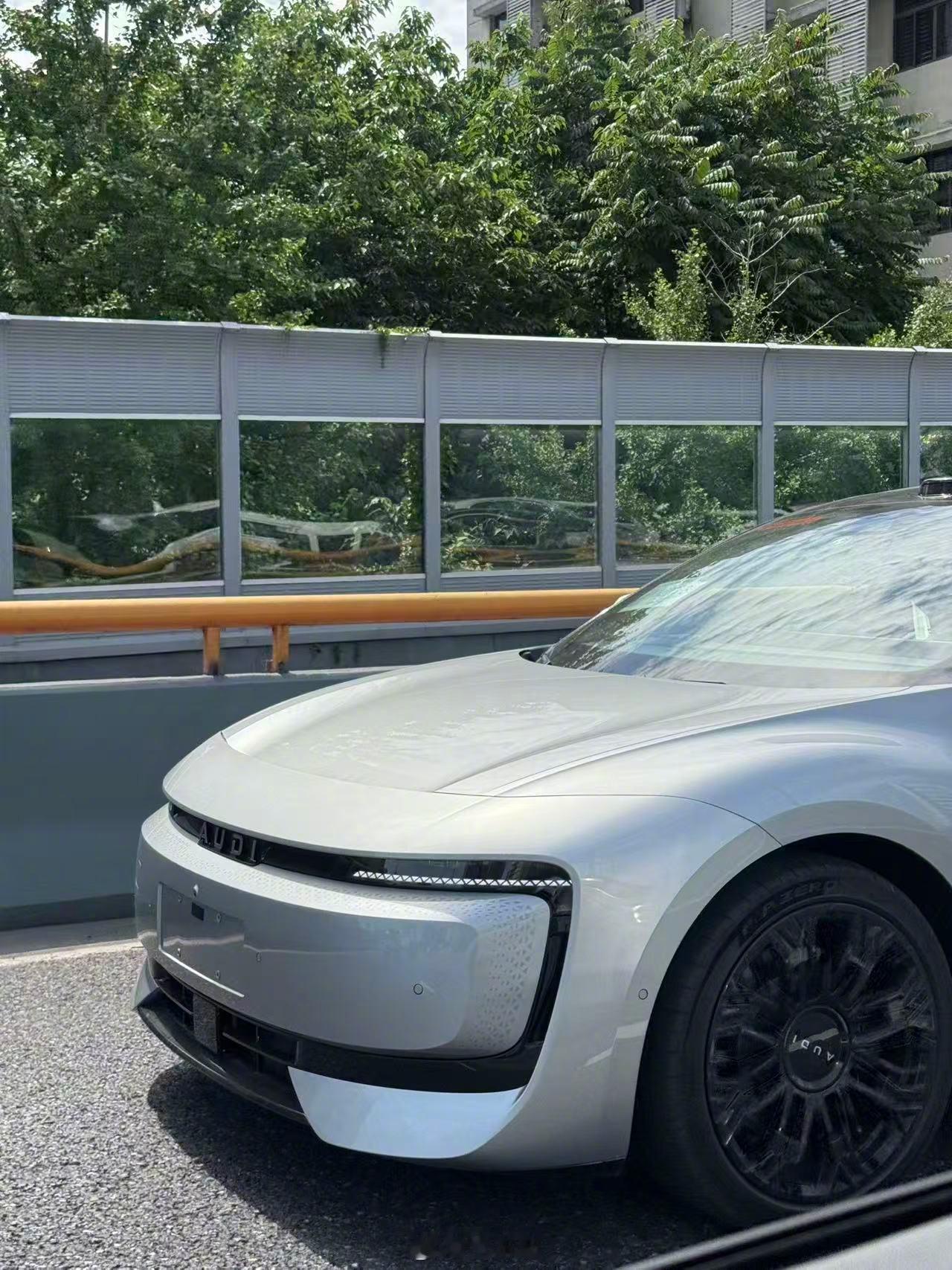 奥迪E5 Sportback无伪装上路～银色的质感还是不错的，不知道这是不是花剑
