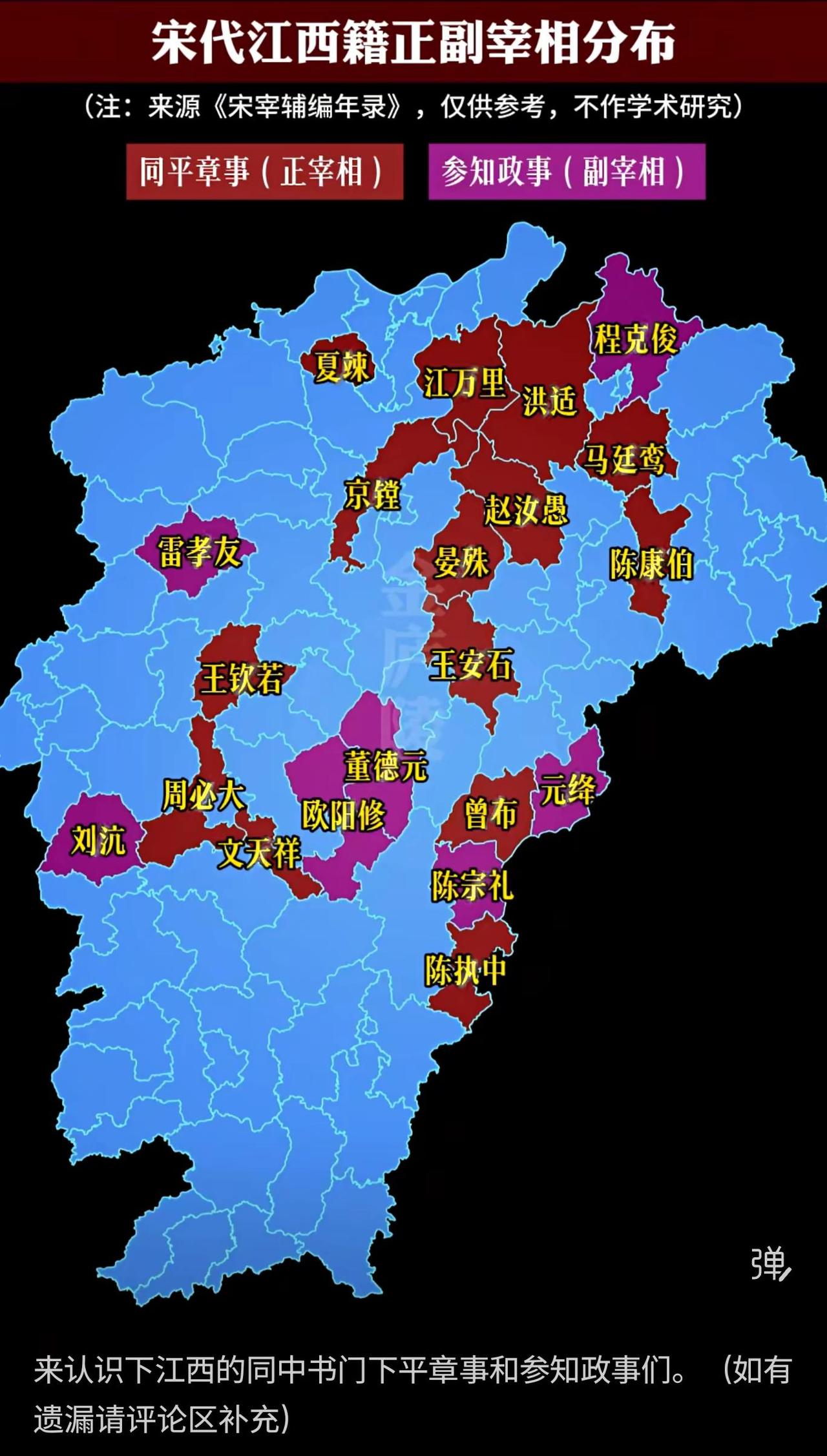 宋代江西籍正副宰相分布呈现出明显的地域集中与人才辈出特征，据《宋宰辅编年录》记载