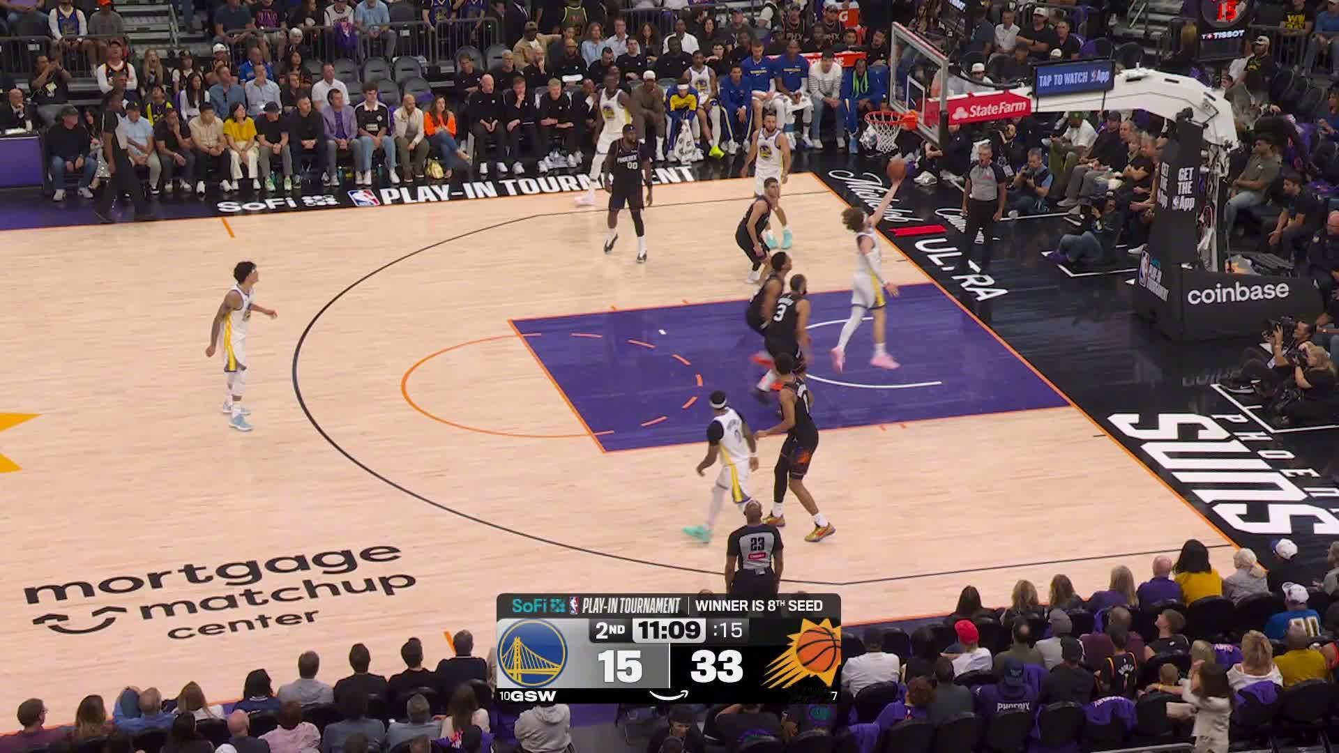 勇士打出一波6-0，对手叫暂停⭕️勇士21:33太阳。勇士vs太阳