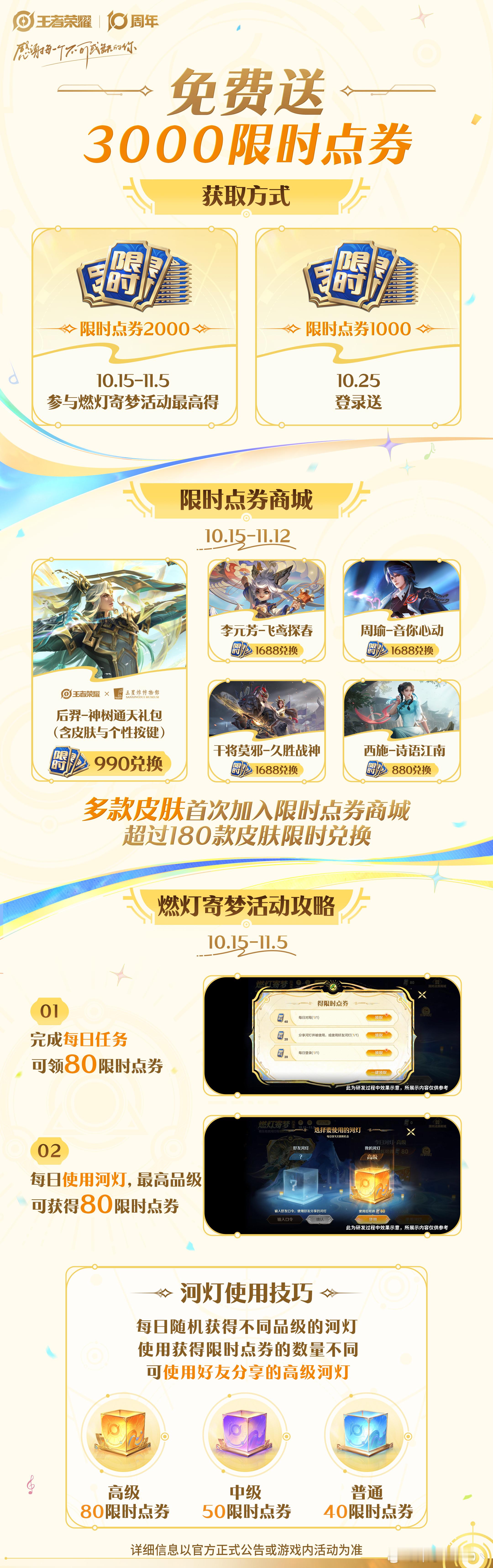 王者十周年领限时点券攻略十周年限时点券分为“登录保底”和“活动追加”两大渠道，叠