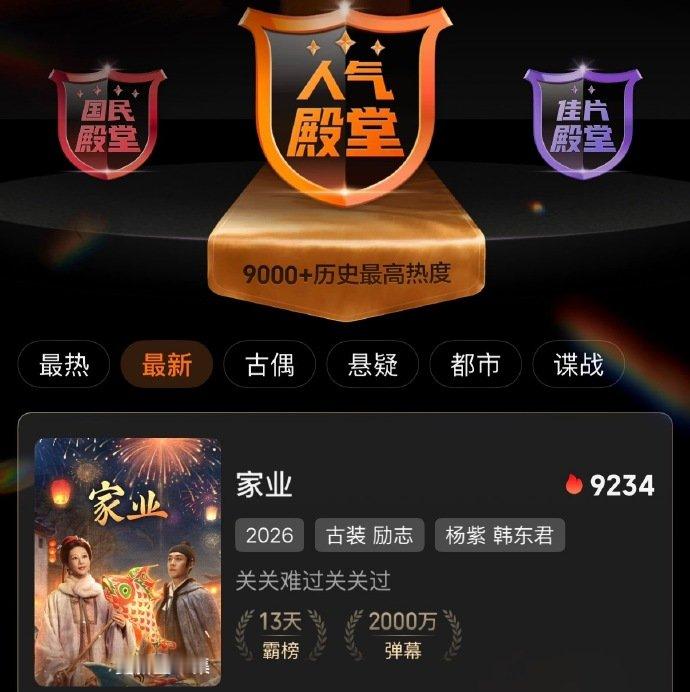 杨紫家业弹幕破2000万杨紫家业弹幕破两千万杨紫粉丝牛！杨紫