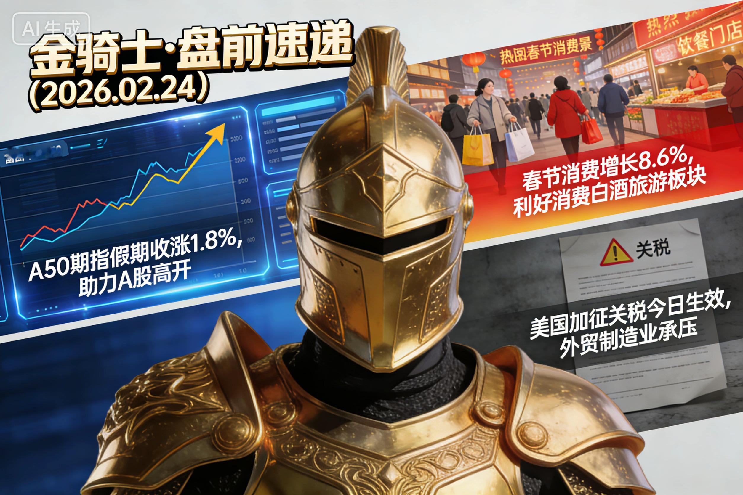 金骑士·盘前速递（2026.02.24）1、A50期指假期收涨。富时中国A50期