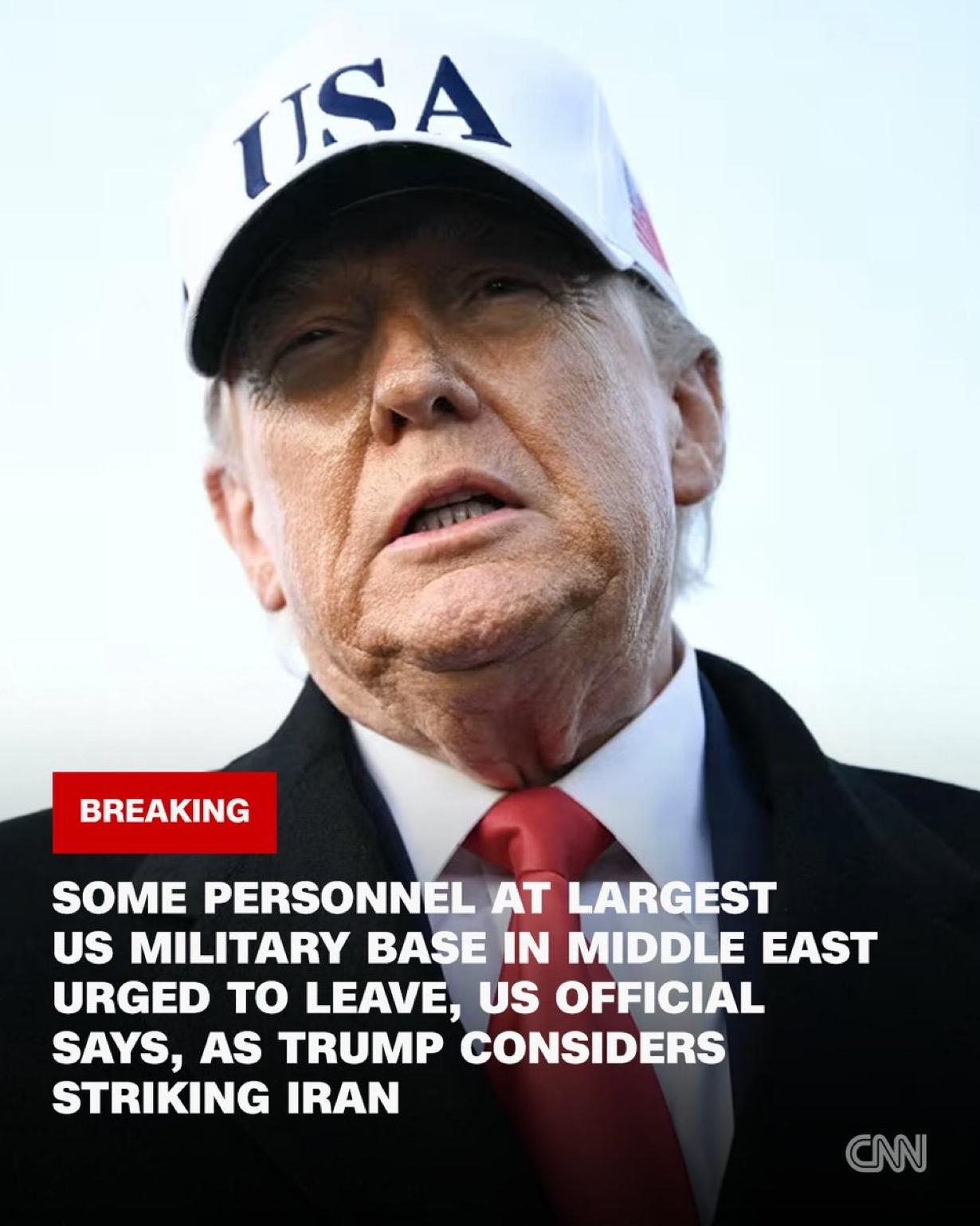 美国官员称，由于特朗普总统正在考虑对伊朗发动打击，驻中东最大的美军基地的部分人员