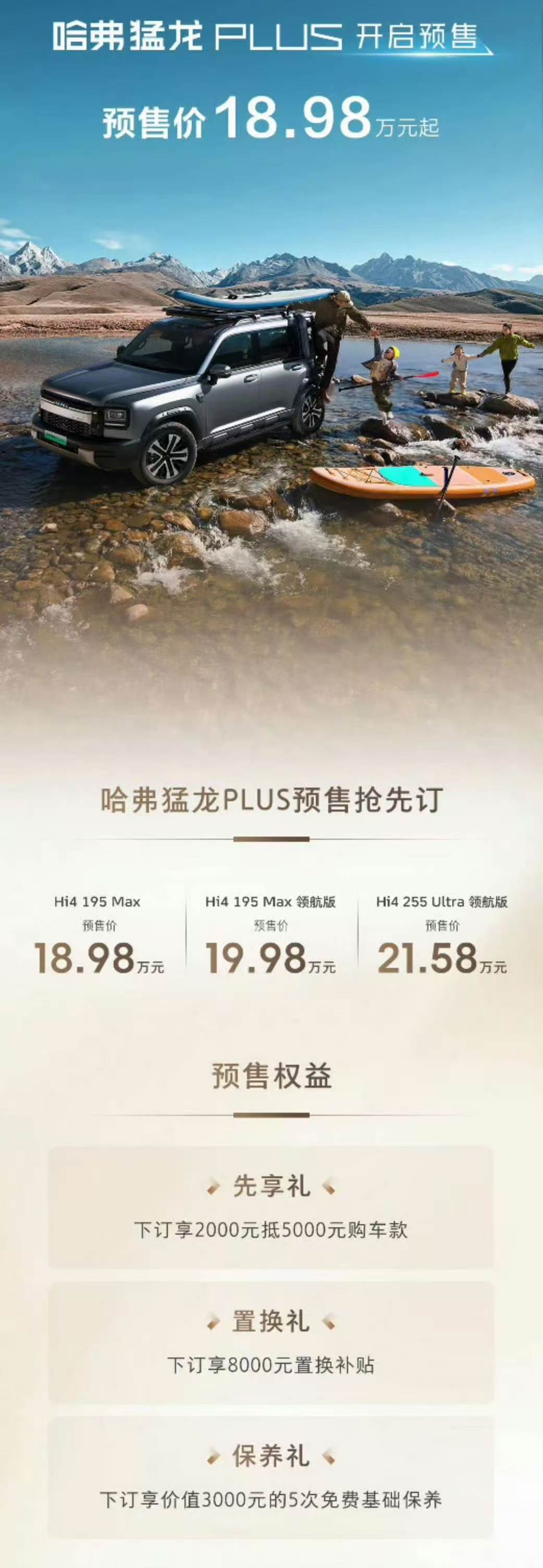 哈弗猛龙PLUS预售18.98万起哈弗猛龙PLUS刚开启预售，直接把20万级硬派