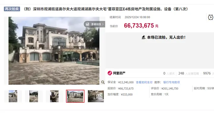 “中科创系”案相关资产拍卖：别墅流拍8次，打三折仍无人报名，两只名表数千万元成交