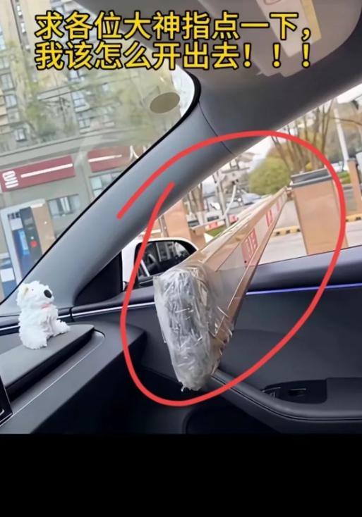 真的闹心！汽车没把控好尺寸，抬杆直接卡在车窗和车门中间，前后进退全都动不了。车子
