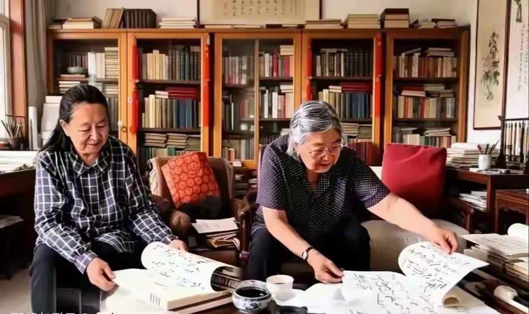 屋里全是书香味，安静得很。上了年纪的李敏和李讷姐妹俩面对面坐着，一块儿翻看爸爸毛