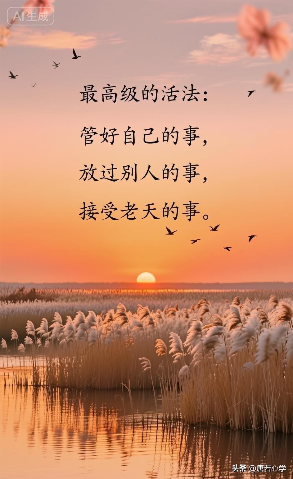 最高级的活法：管好自己的事，放过别人的事，接受老天的事。

《论语》里有一句话：
