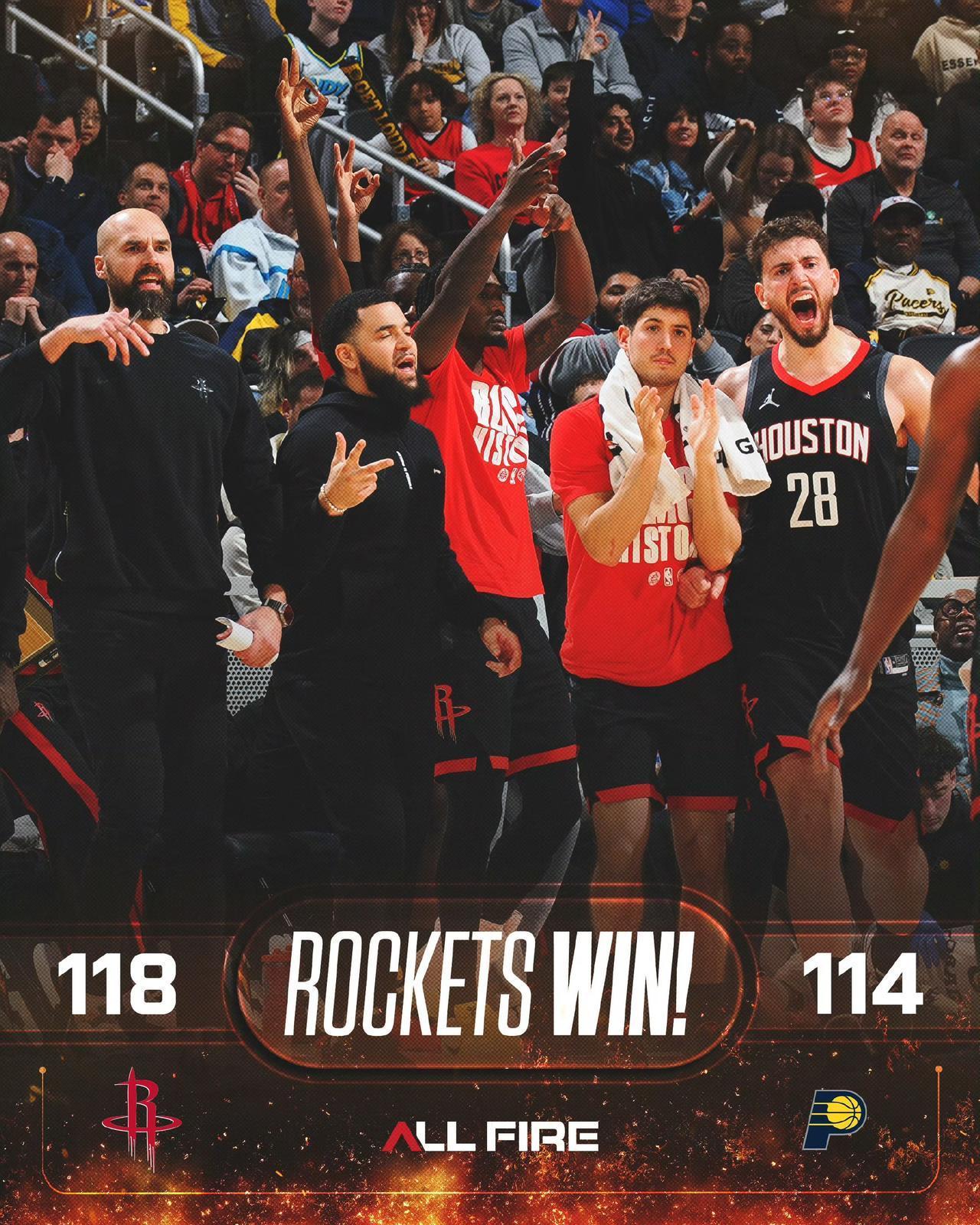 火箭最终118:114险胜步行者。
申宝强行制造悬念两罚不进前场篮板接着阿门再两