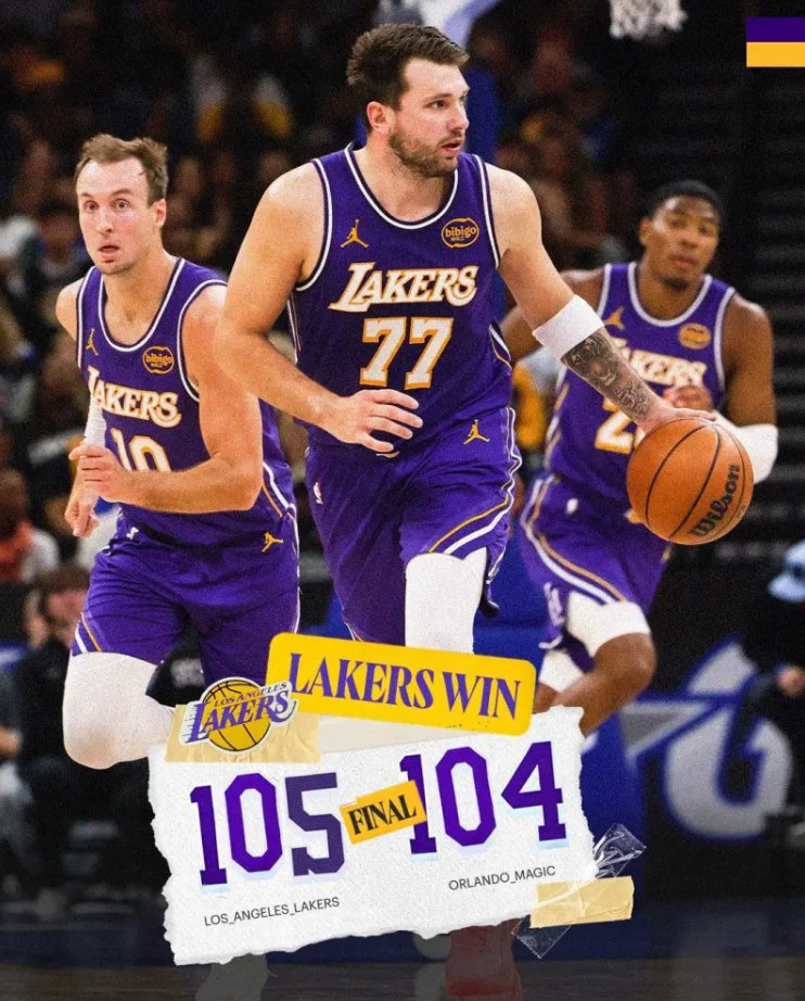 绝杀！湖人社媒分享获胜海报，常规赛战绩来到46胜25负！今日NBA常规赛：湖人1