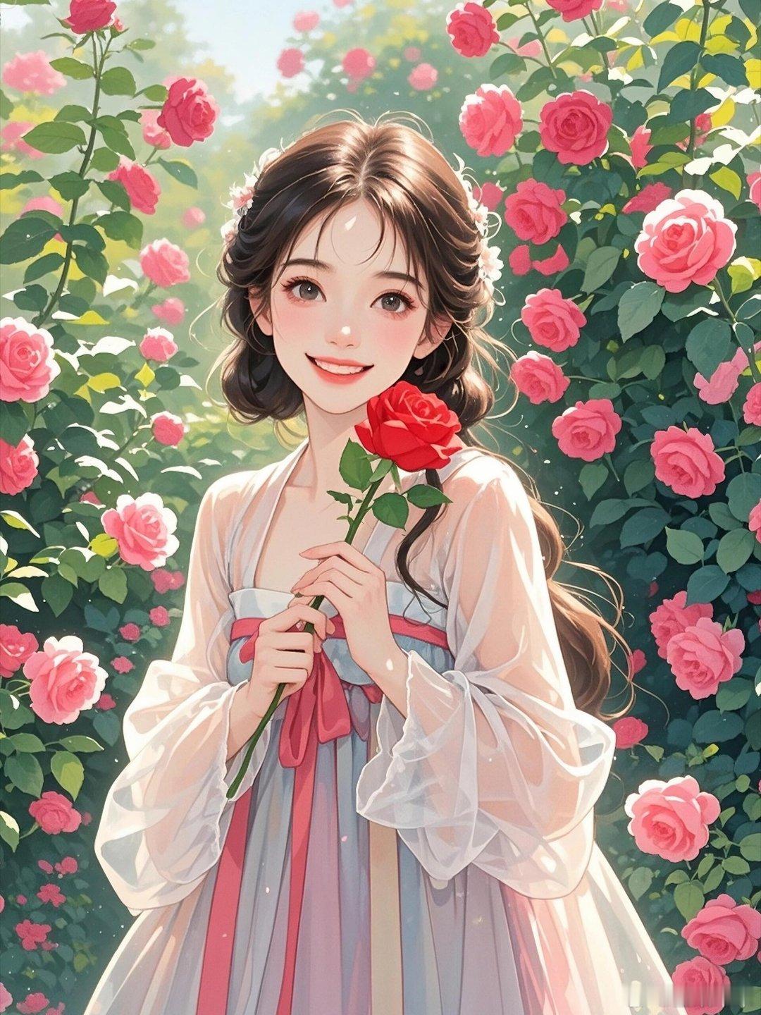 玫瑰园里的汉服少女～🌹🌿🦋🌹 ​​​