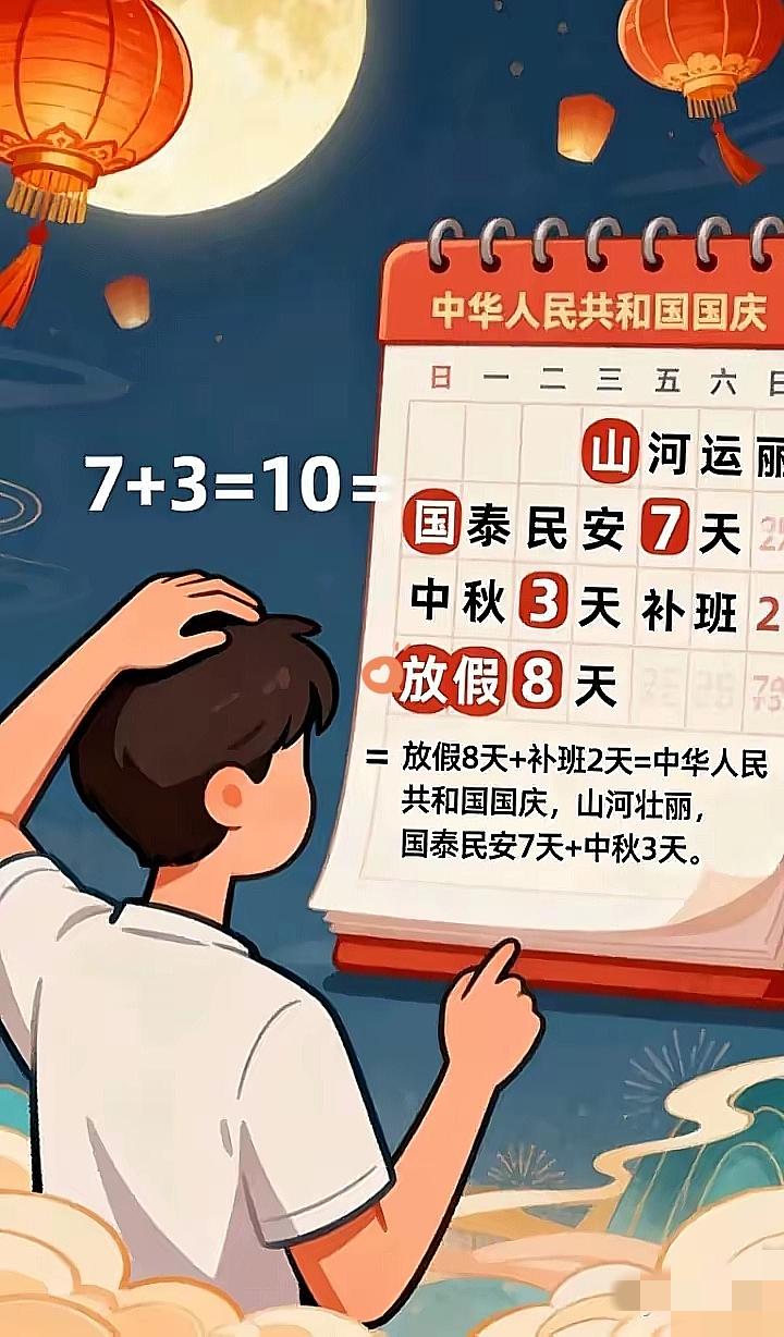 刚看到国庆中秋放假通知时，

我直接怀疑自己小学算术是体育老师教的——国庆7天+
