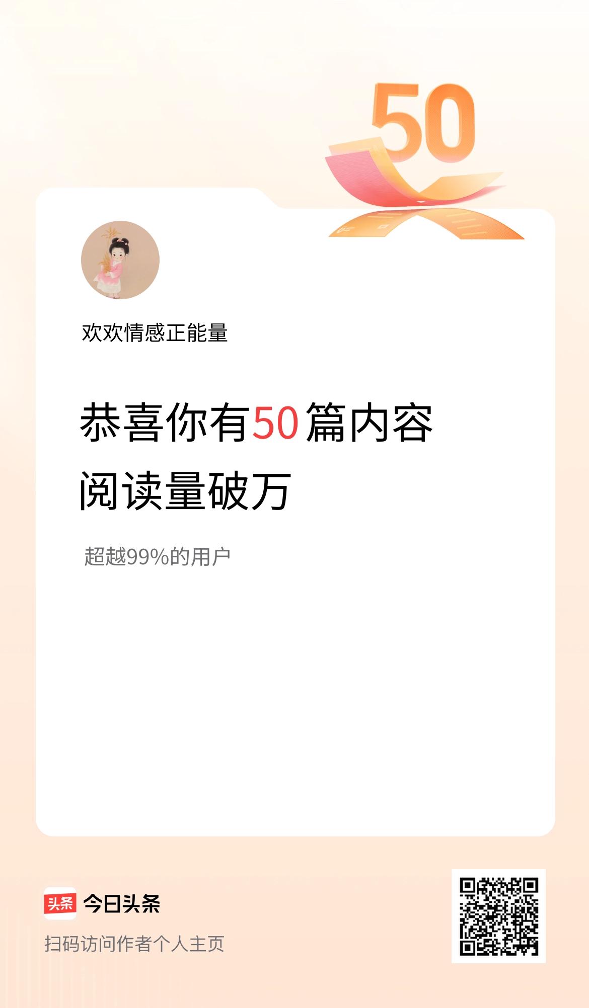 我在头条有50篇内容阅读破万了！