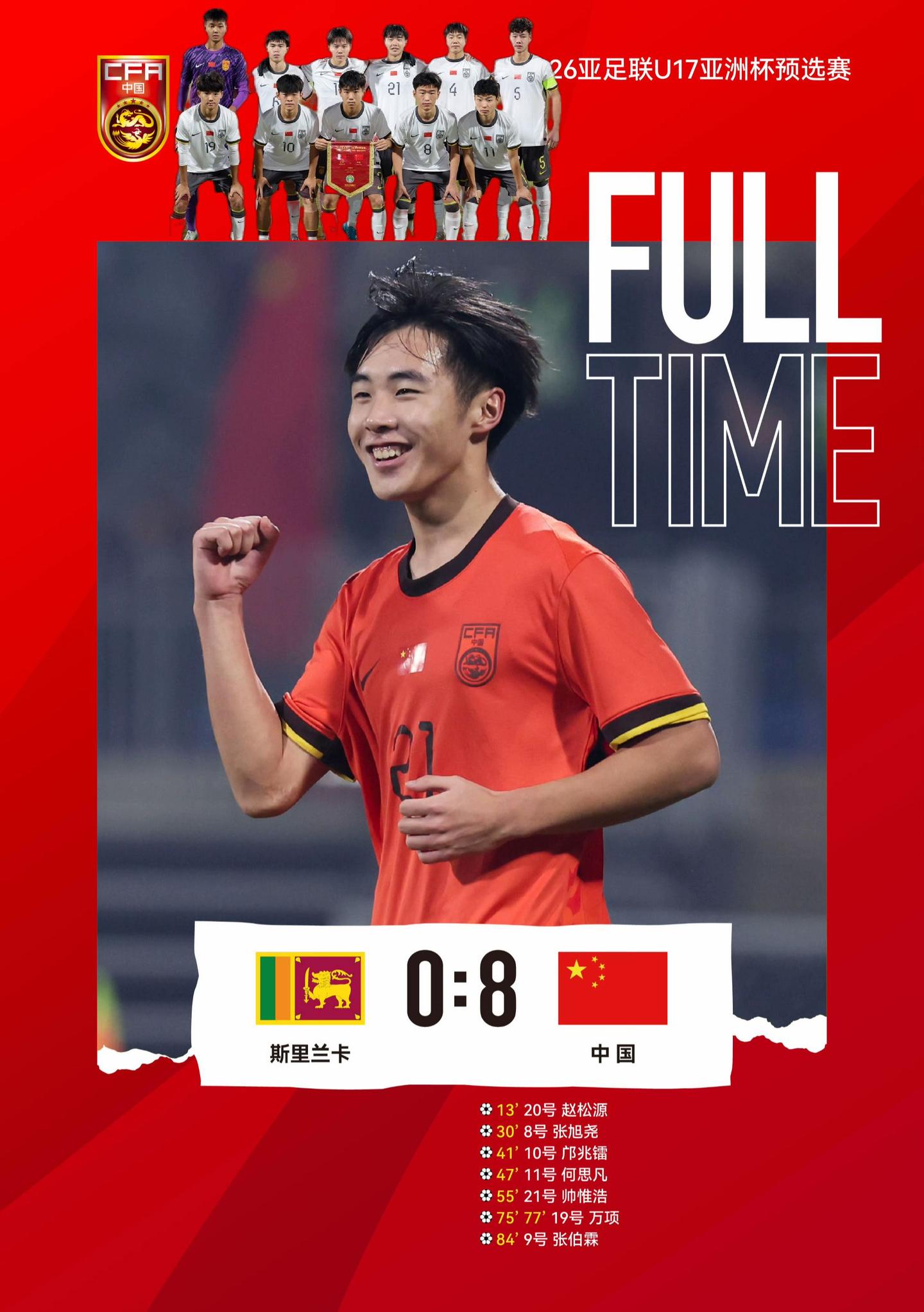 多点开花，七人破门，万项梅开二度。2026亚足联U17亚洲杯预选赛，中...