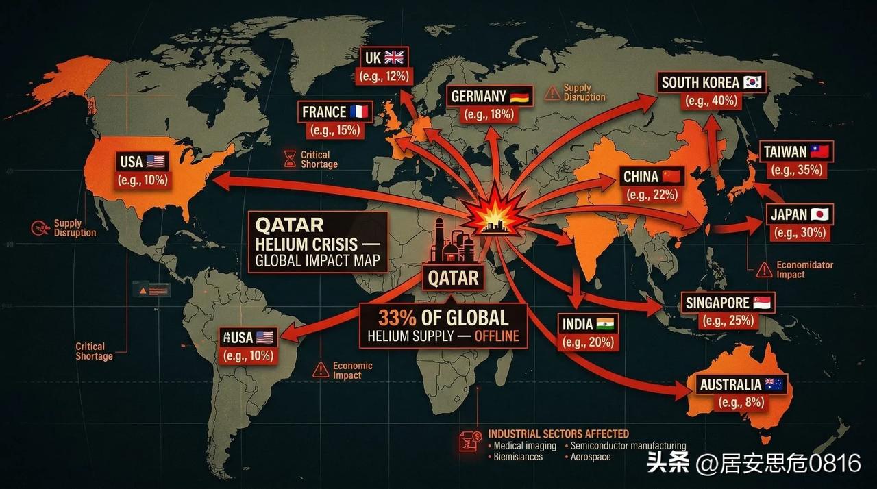 伊朗的袭击导致卡塔尔拉斯拉凡工厂停产，该工厂供应全球约30%的氦气。氦气是芯片制