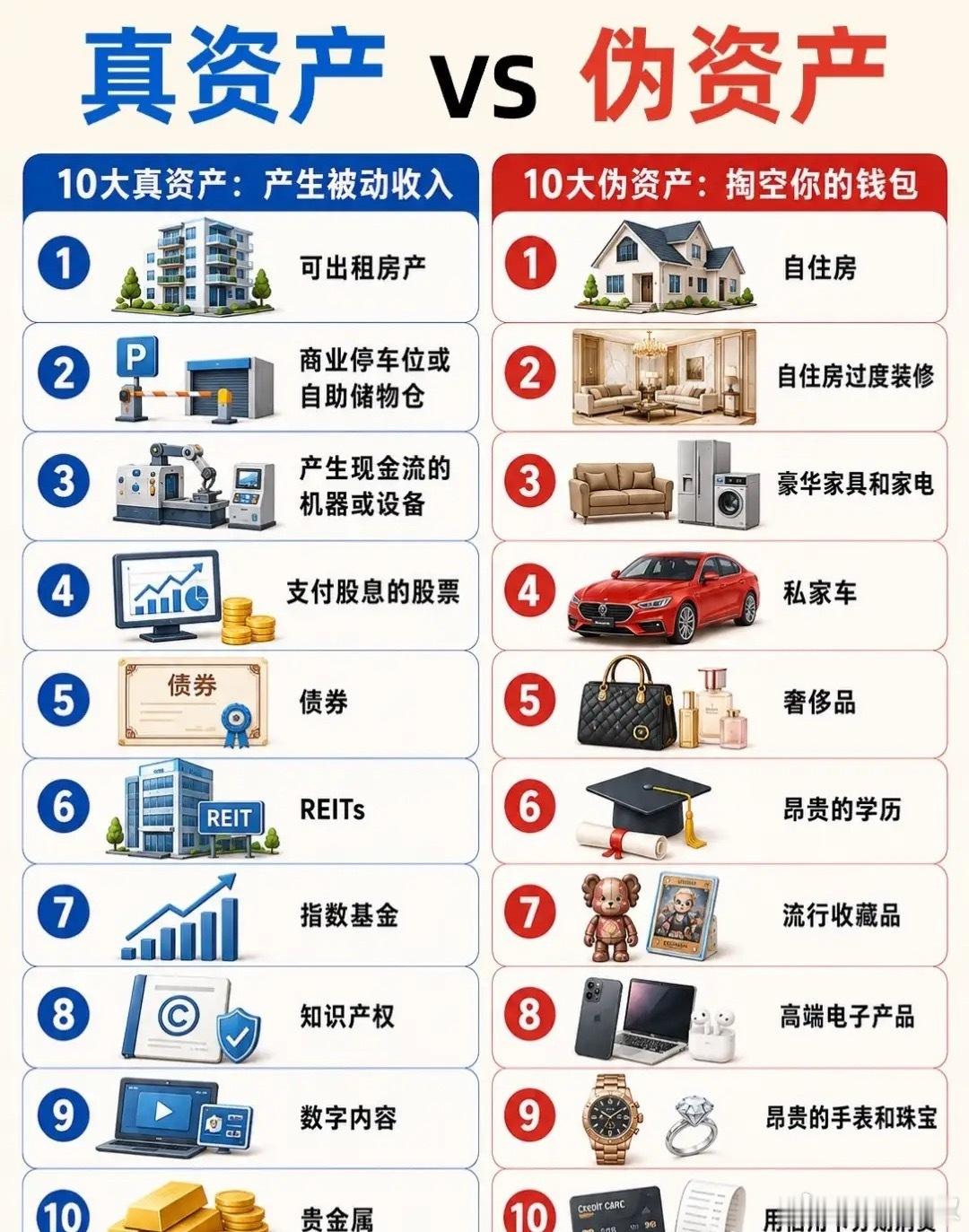 真资产与假资产！一位网友总结两个核心！能够产生被动收入的叫做真资产，而掏空你钱包