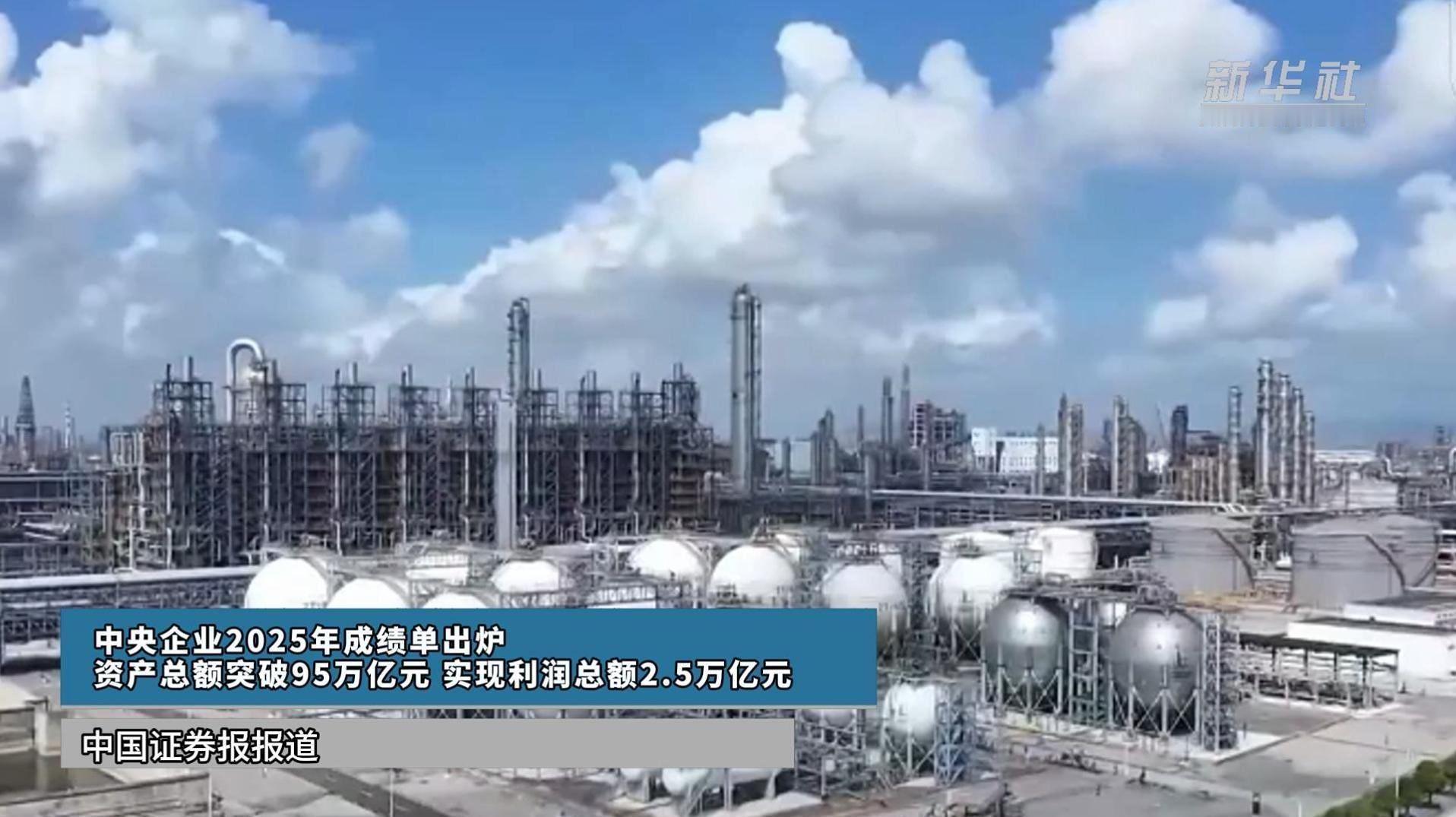 央视新闻：截至2025年底，中央企业资产总额突破95万亿元，2025年，实现利润