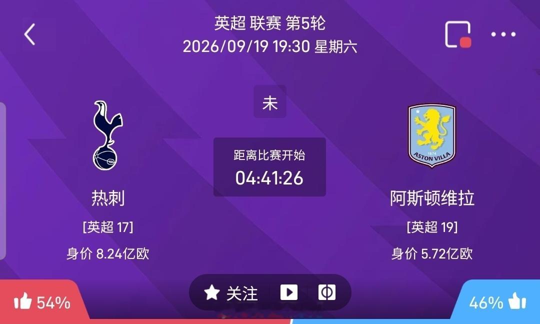【足球】周六005英超方向：热刺vs阿斯顿维拉英超：热刺VS阿斯顿维拉时间：20