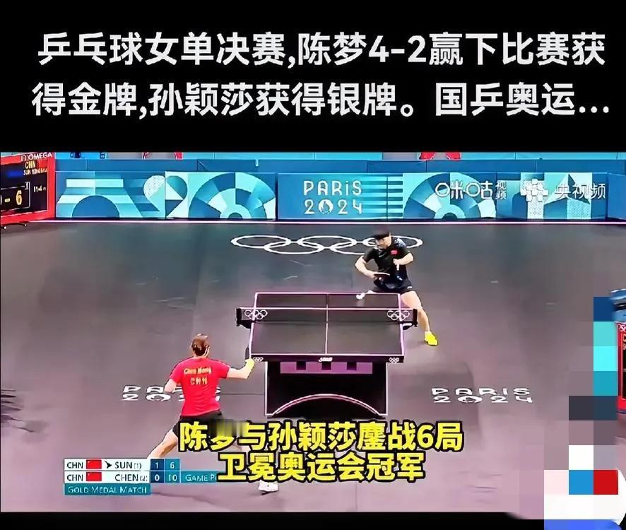 巴黎奥运会乒乓球女单决赛，中国选手陈梦战胜中国选手孙颖莎夺冠。现场观众几乎都是孙