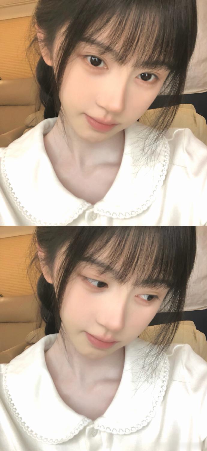 鞠婧祎齐刘海娃娃领好嫩鞠婧祎齐刘海自拍好乖 鞠婧祎自拍里那个乖乖的眼神，配上齐刘