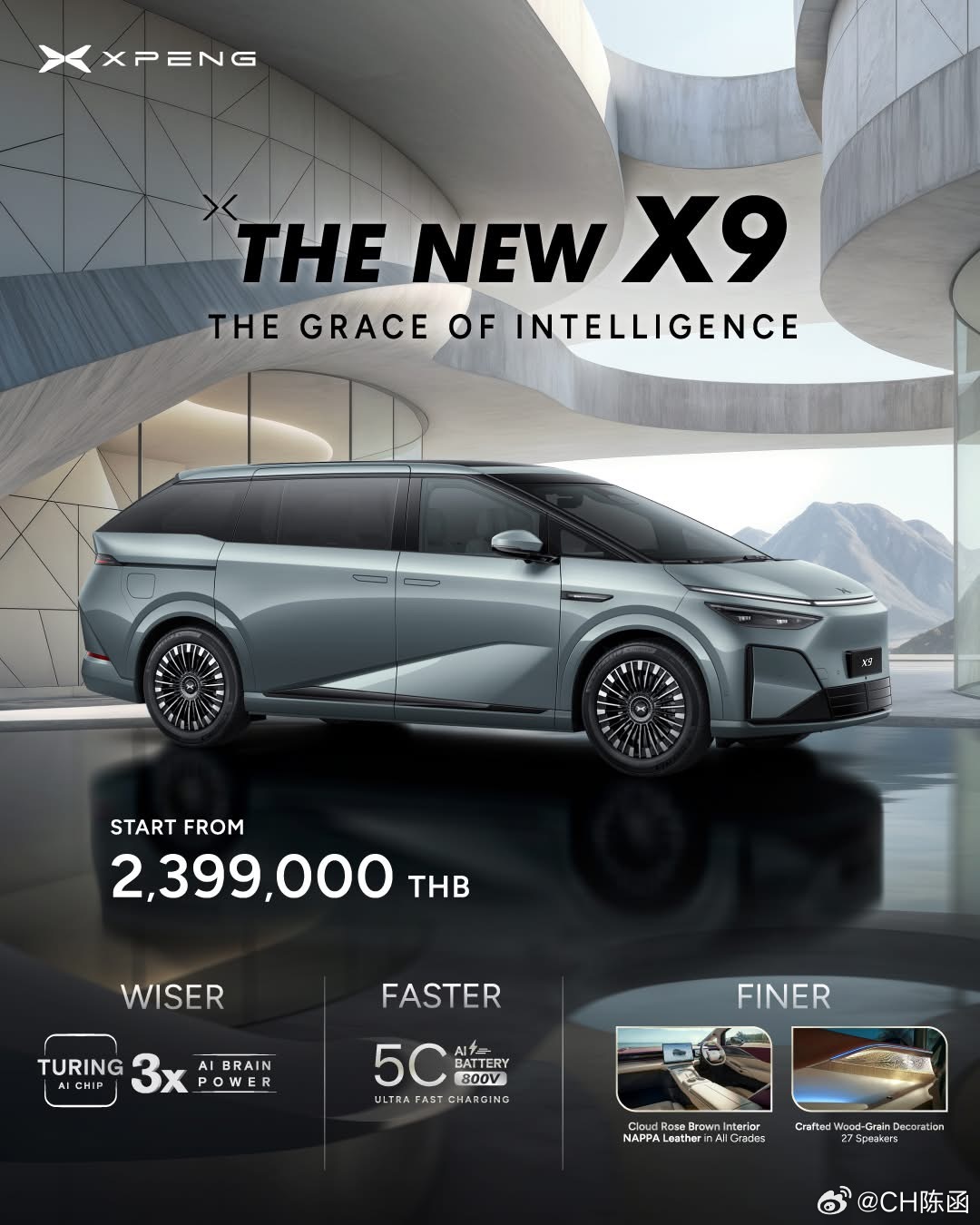 新的小鹏X9右舵版在泰国上市了！售价239.9万泰铢起，折合人民币50.4万去年