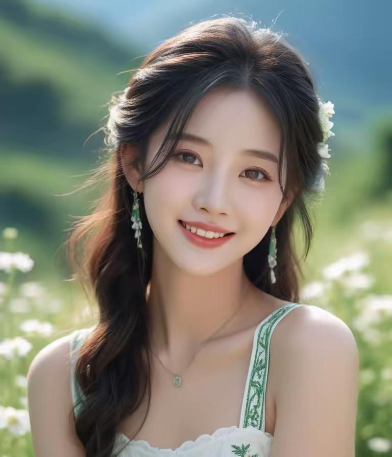 这姑娘在花田里笑得好甜啊！
