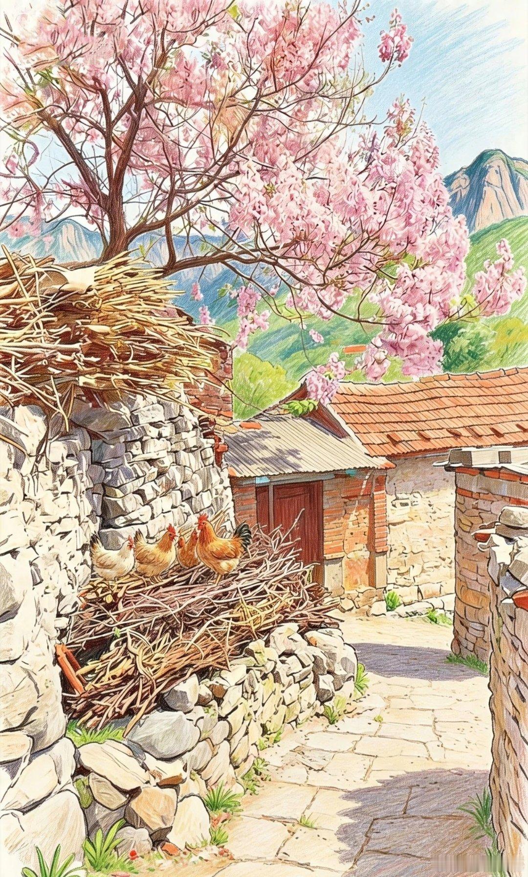 一期怀旧乡村田园老房子插画壁纸 