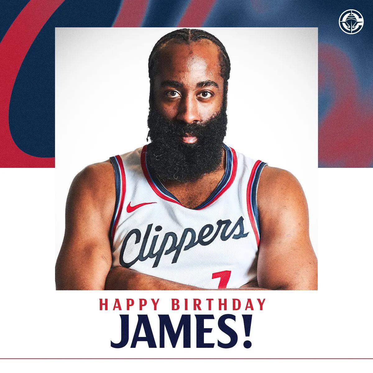 登哥35岁啦！

今天是哈登的35岁生日，NBA官方和快船官方都表示了一下。目前