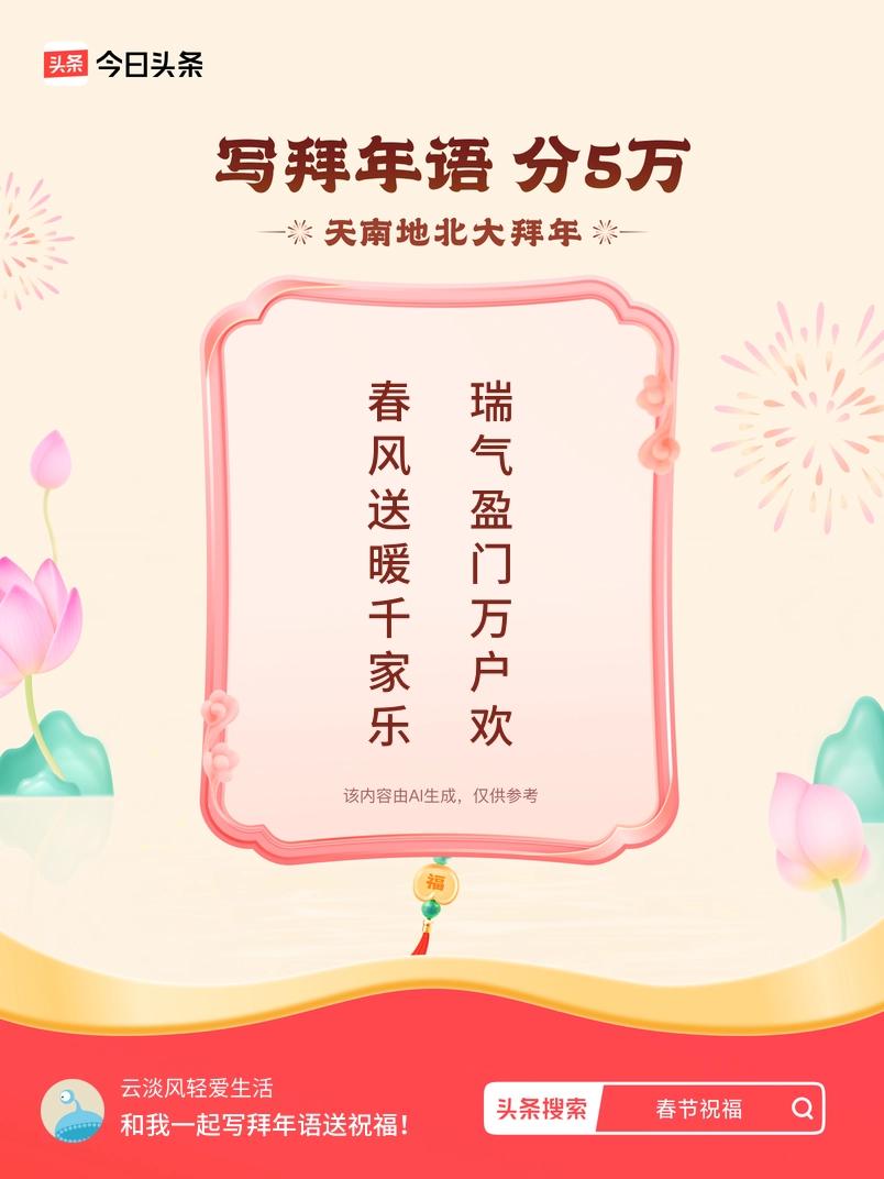 写拜年语送祝福新春拜年送祝福！我的祝福是：“春风送暖千家乐，瑞气盈门万户欢”！快