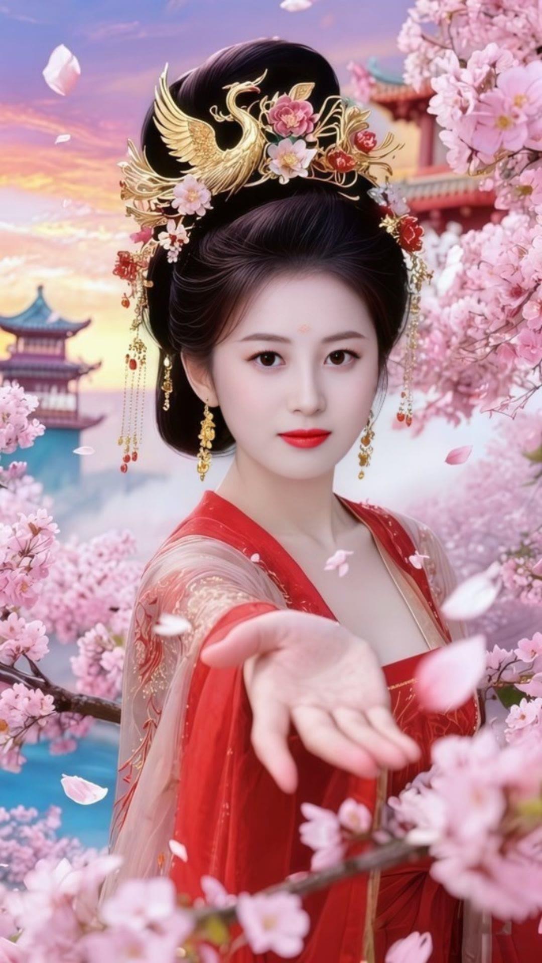 古风美人与樱花共舞，尽显东方韵味