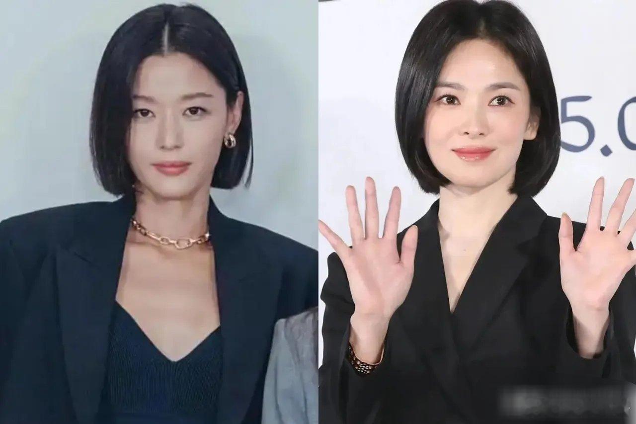 全智贤剪了短发（左图），感觉跟宋慧乔（右图）有点撞脸了呢！ ​​​