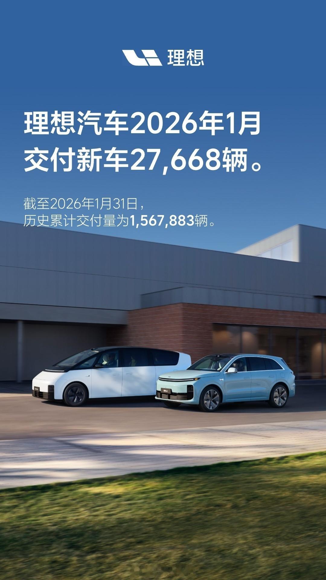 理想汽车一月交付新车27668辆。截至2026年1月31日，理想汽车历史累计交付