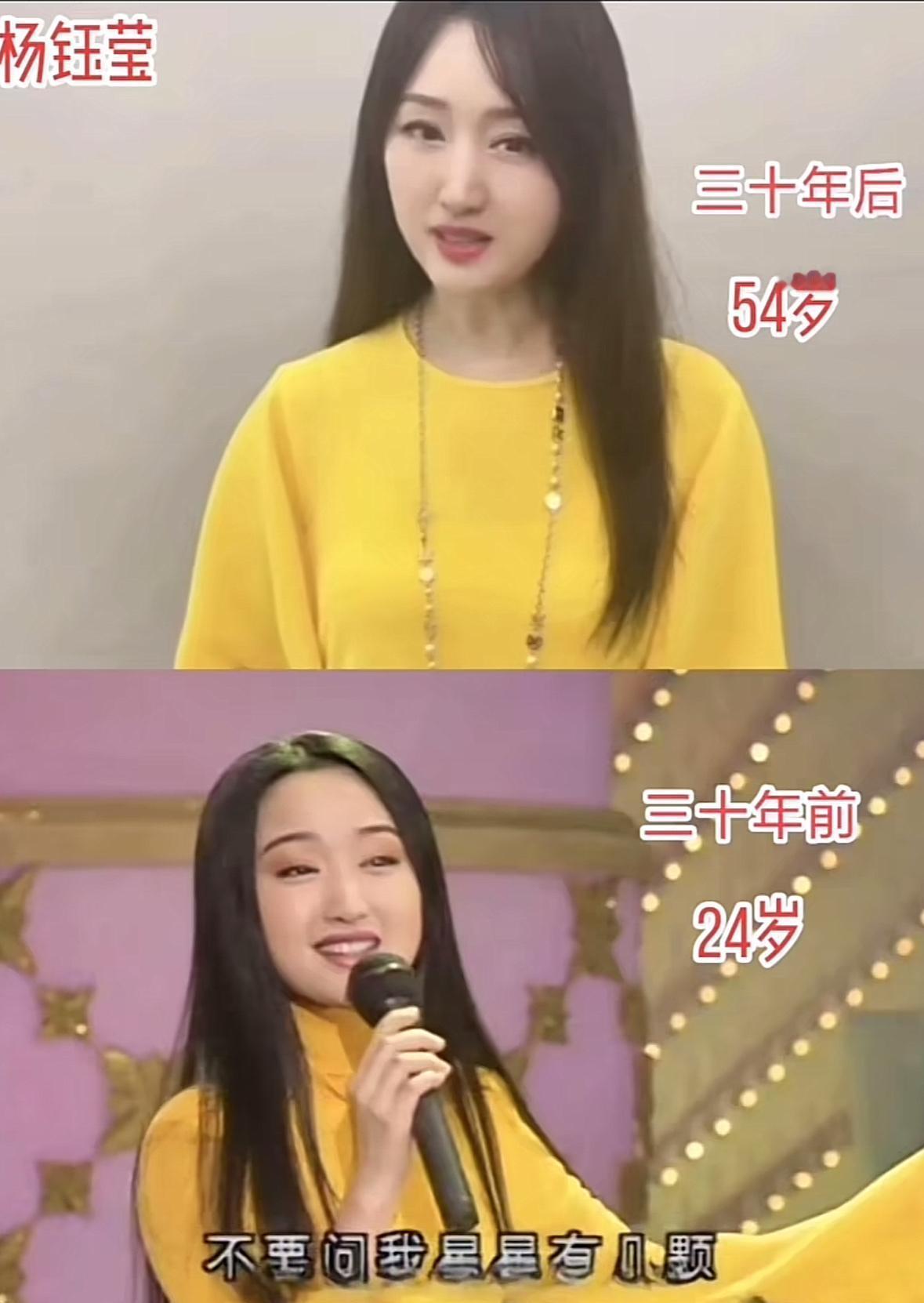 54岁的杨钰莹，站在舞台中央，唱着30年前的歌。
镜头没开美颜，4K清晰到能看见