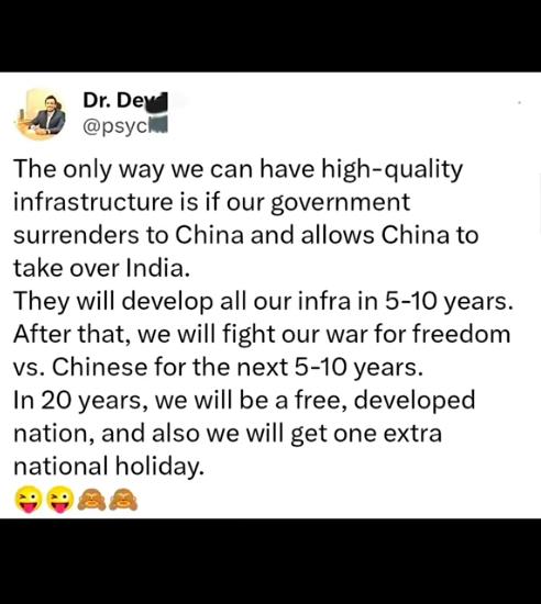 印度人把白嫖贯彻到极致！印度博士主张印度向中国投降，让中国接管印度，让中国5到1