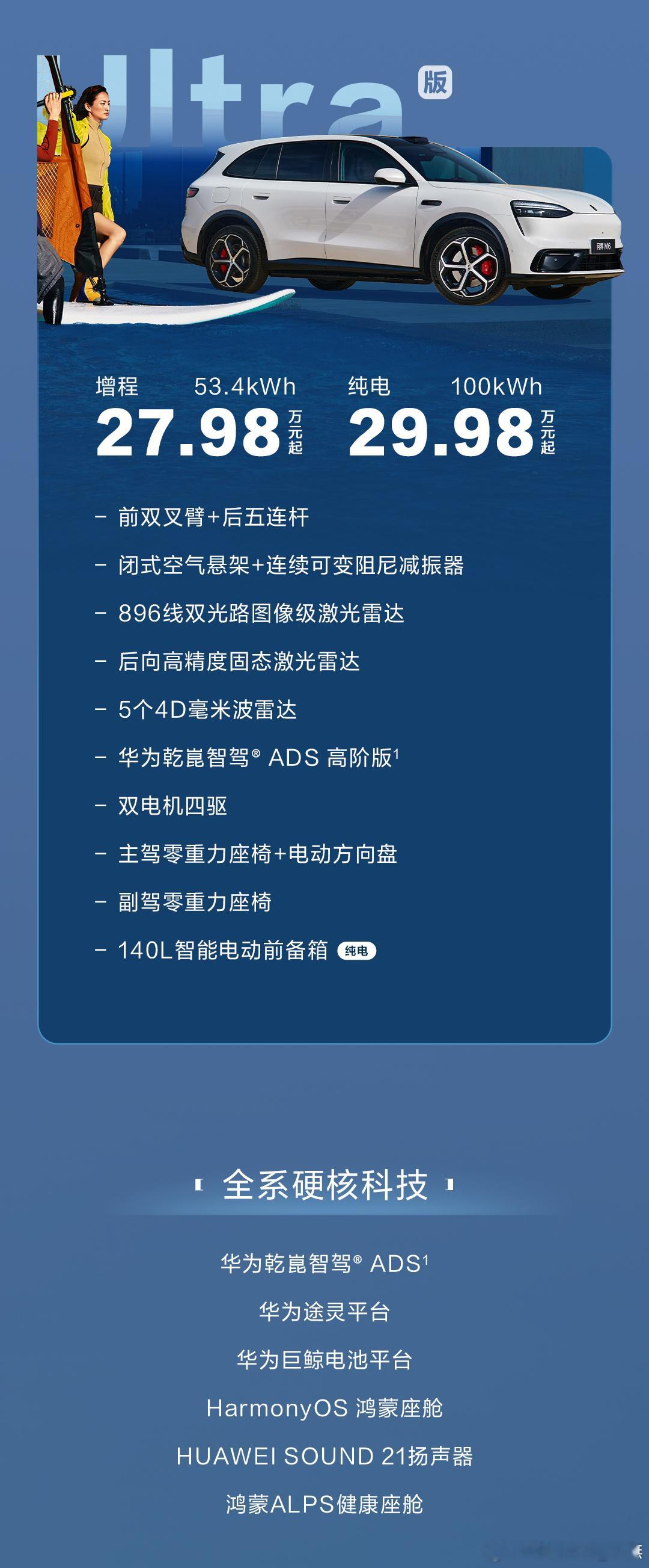 问界M6纯电新版本22.98万起 余承东今日官宣问界M6新版本配置及价格权益！新